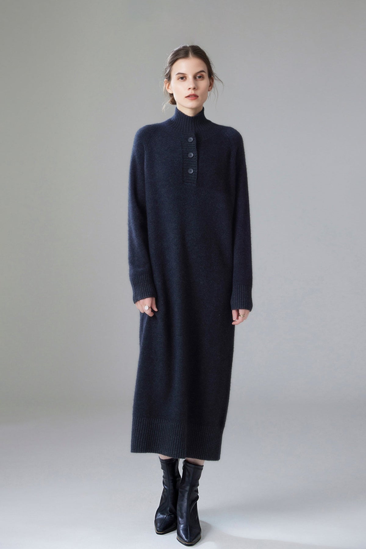 Chunky Wool Long Sleeve Turtleneck Maxi Sweater Dress