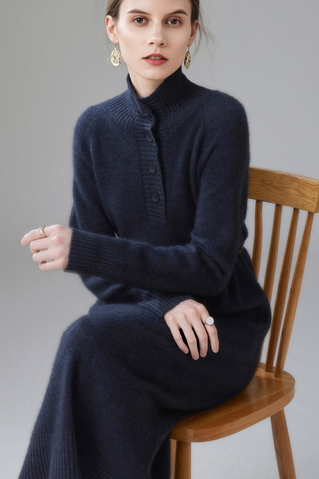 Chunky Wool Long Sleeve Turtleneck Maxi Sweater Dress