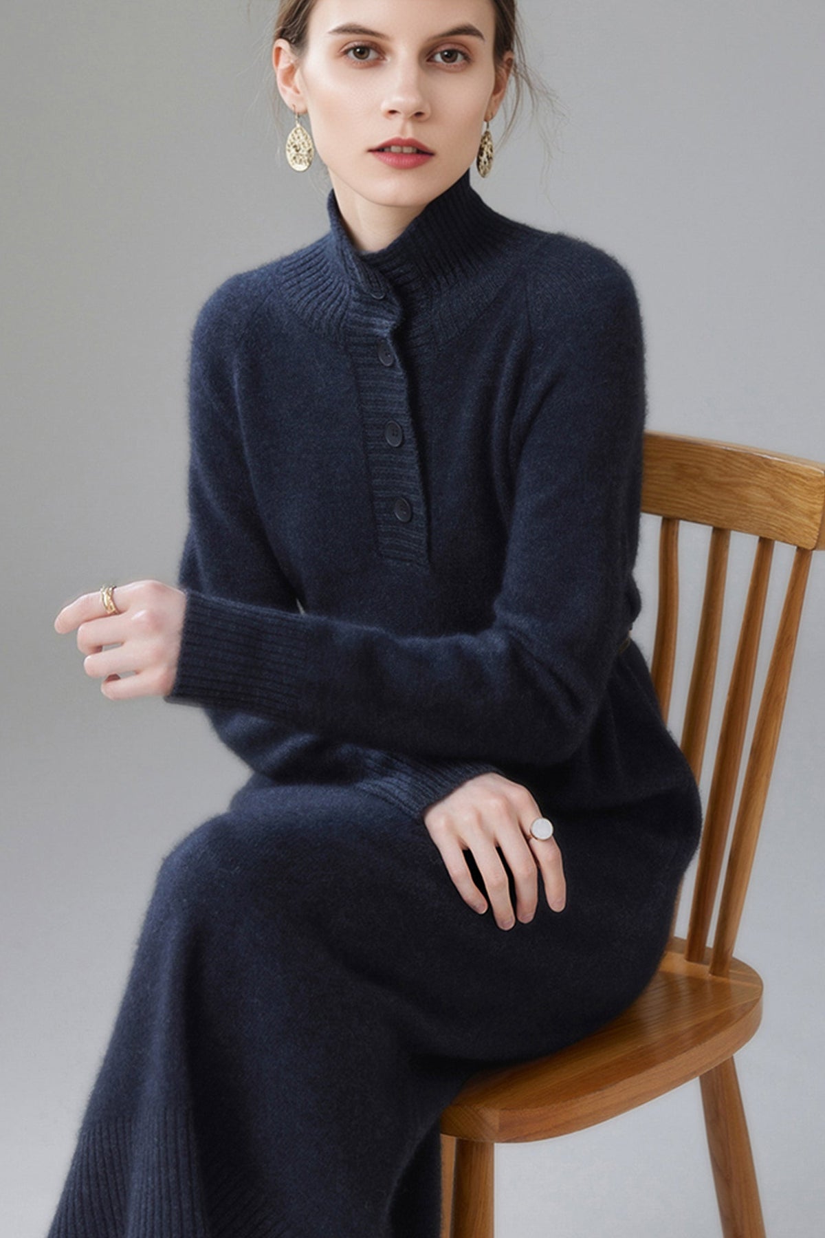 Chunky Wool Long Sleeve Turtleneck Maxi Sweater Dress