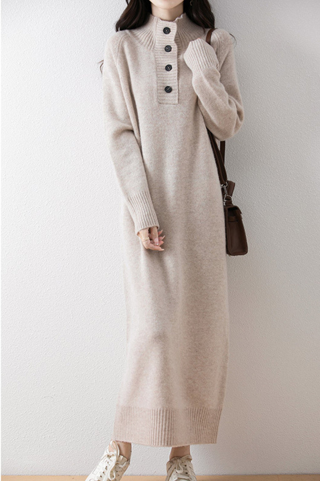 Chunky Wool Long Sleeve Turtleneck Maxi Sweater Dress