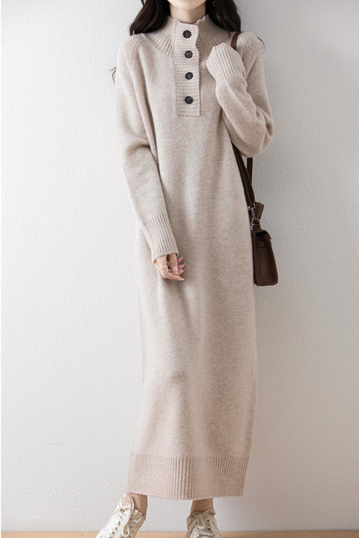 Chunky Wool Long Sleeve Turtleneck Maxi Sweater Dress