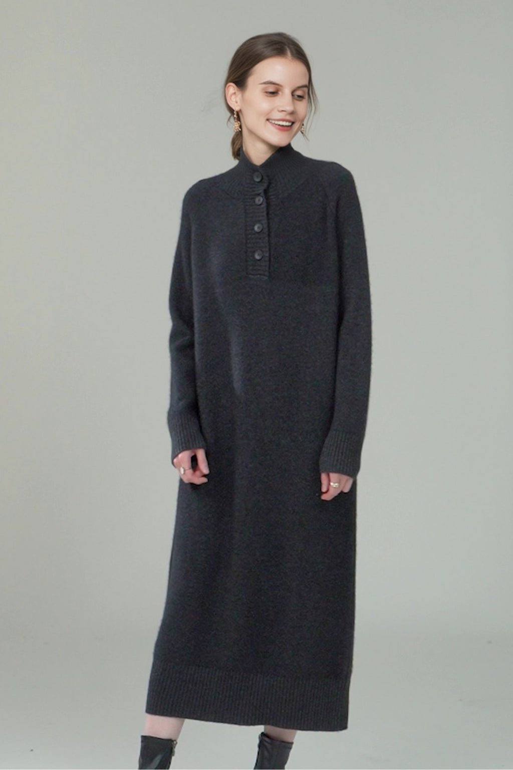 Chunky Wool Long Sleeve Turtleneck Maxi Sweater Dress