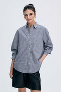 Classic Cotton Blue-White Checkered Long Sleeve Button-up Shirt