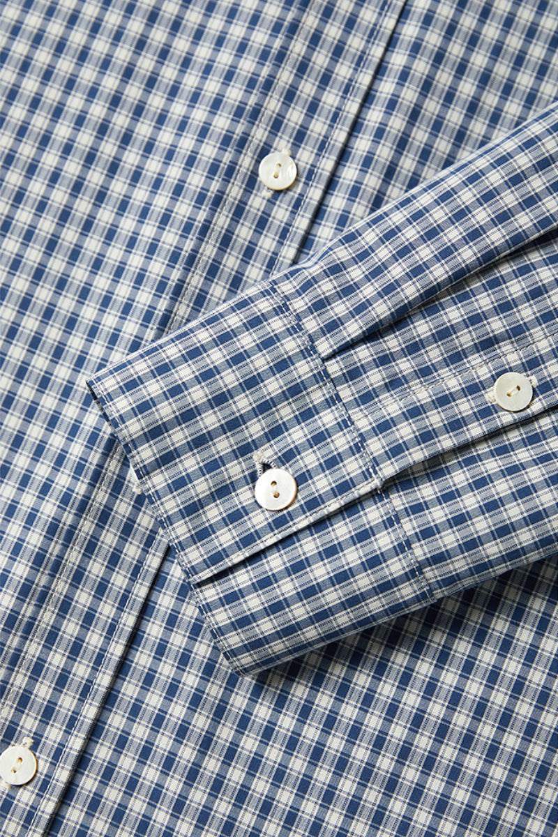 Classic Cotton Blue-White Checkered Long Sleeve Button-up Shirt
