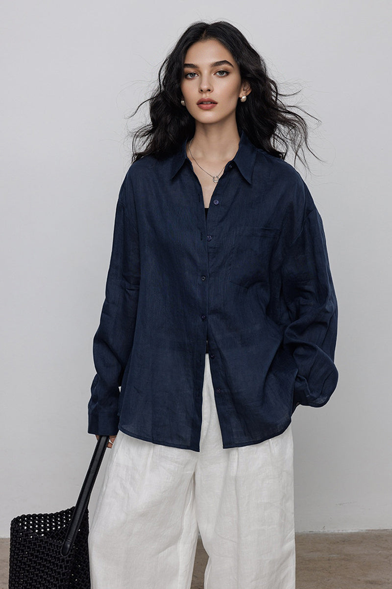 Classic Cotton-Linen Long Sleeve Button-Down Shirt