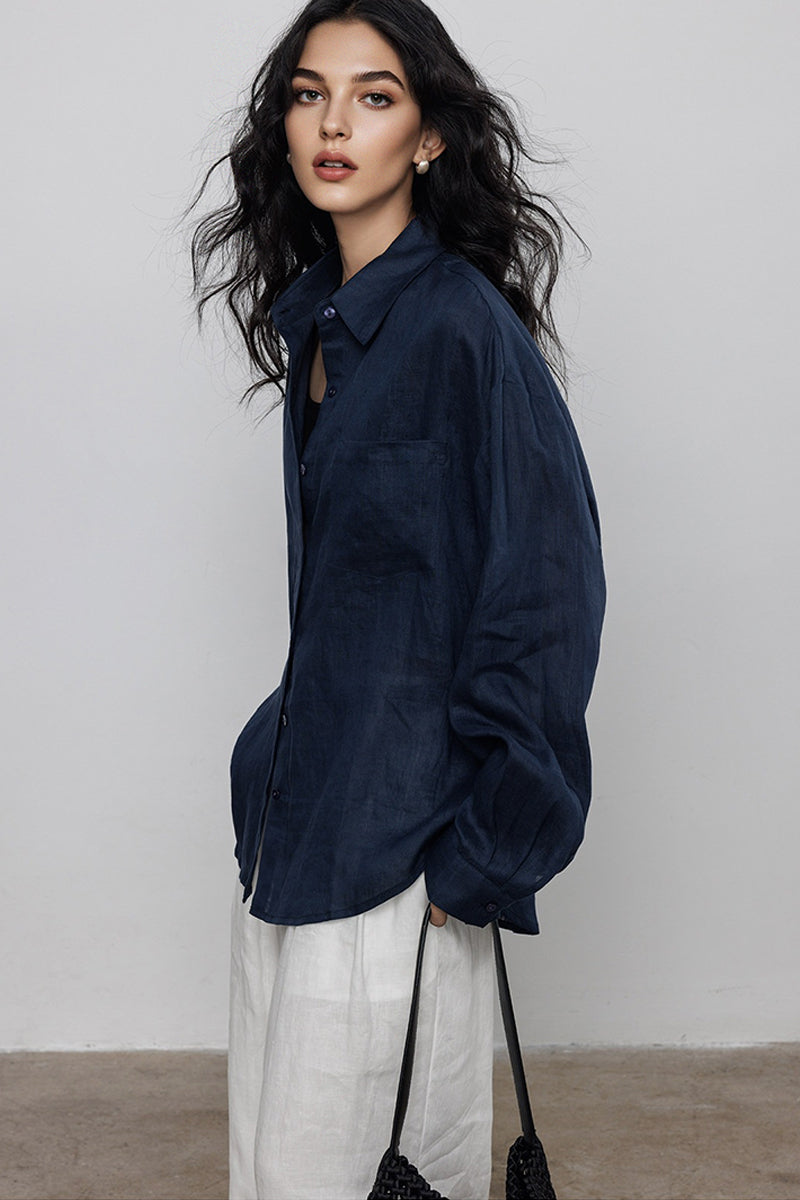 Classic Cotton-Linen Long Sleeve Button-Down Shirt