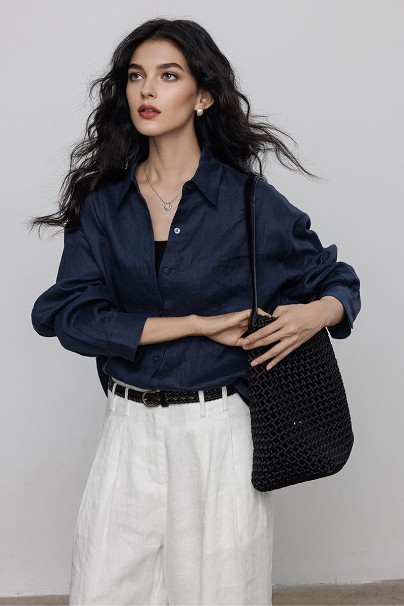 Classic Cotton-Linen Long Sleeve Button-Down Shirt