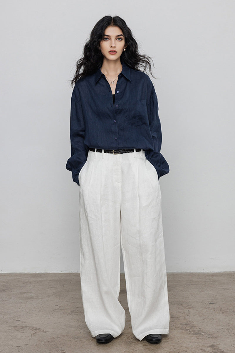 Classic Cotton-Linen Long Sleeve Button-Down Shirt