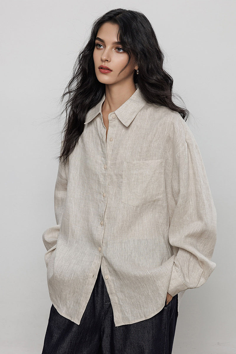 Classic Cotton-Linen Long Sleeve Button-Down Shirt