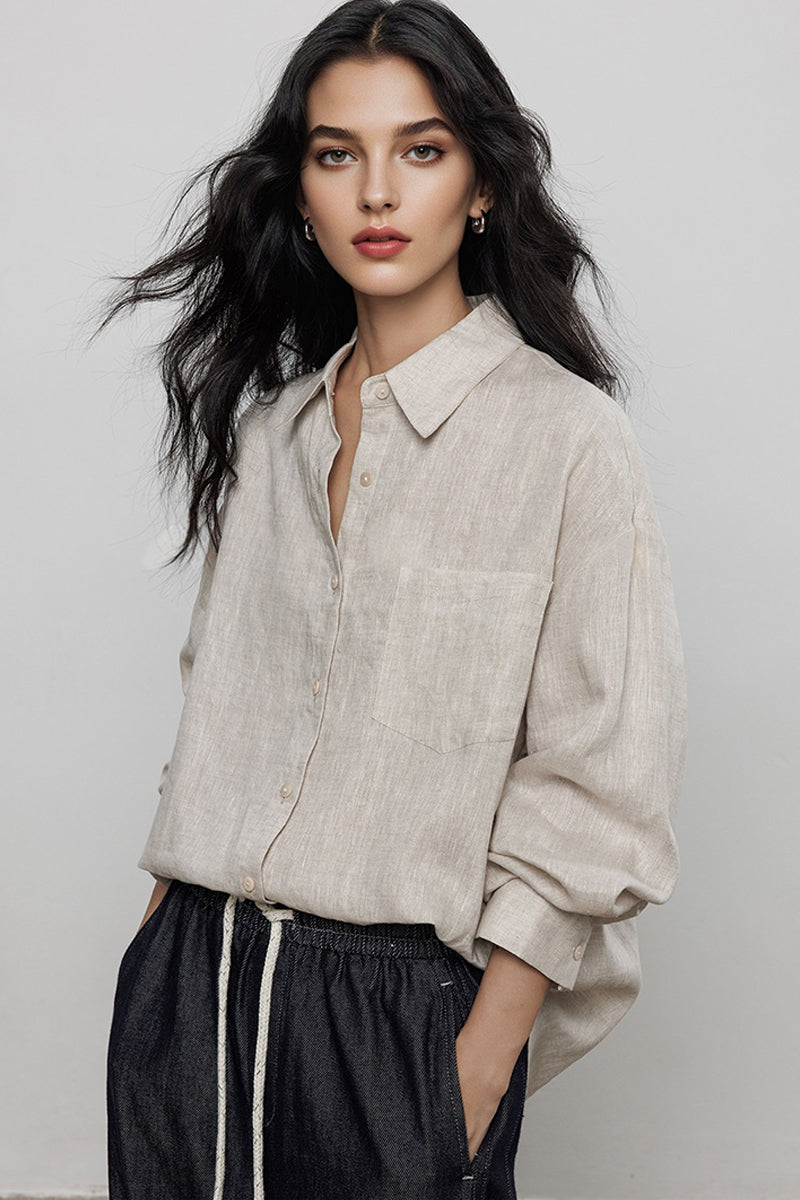 Classic Cotton-Linen Long Sleeve Button-Down Shirt
