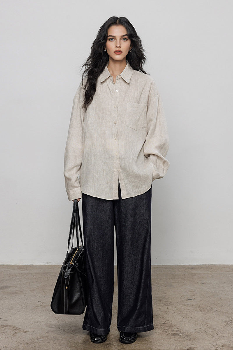 Classic Cotton-Linen Long Sleeve Button-Down Shirt