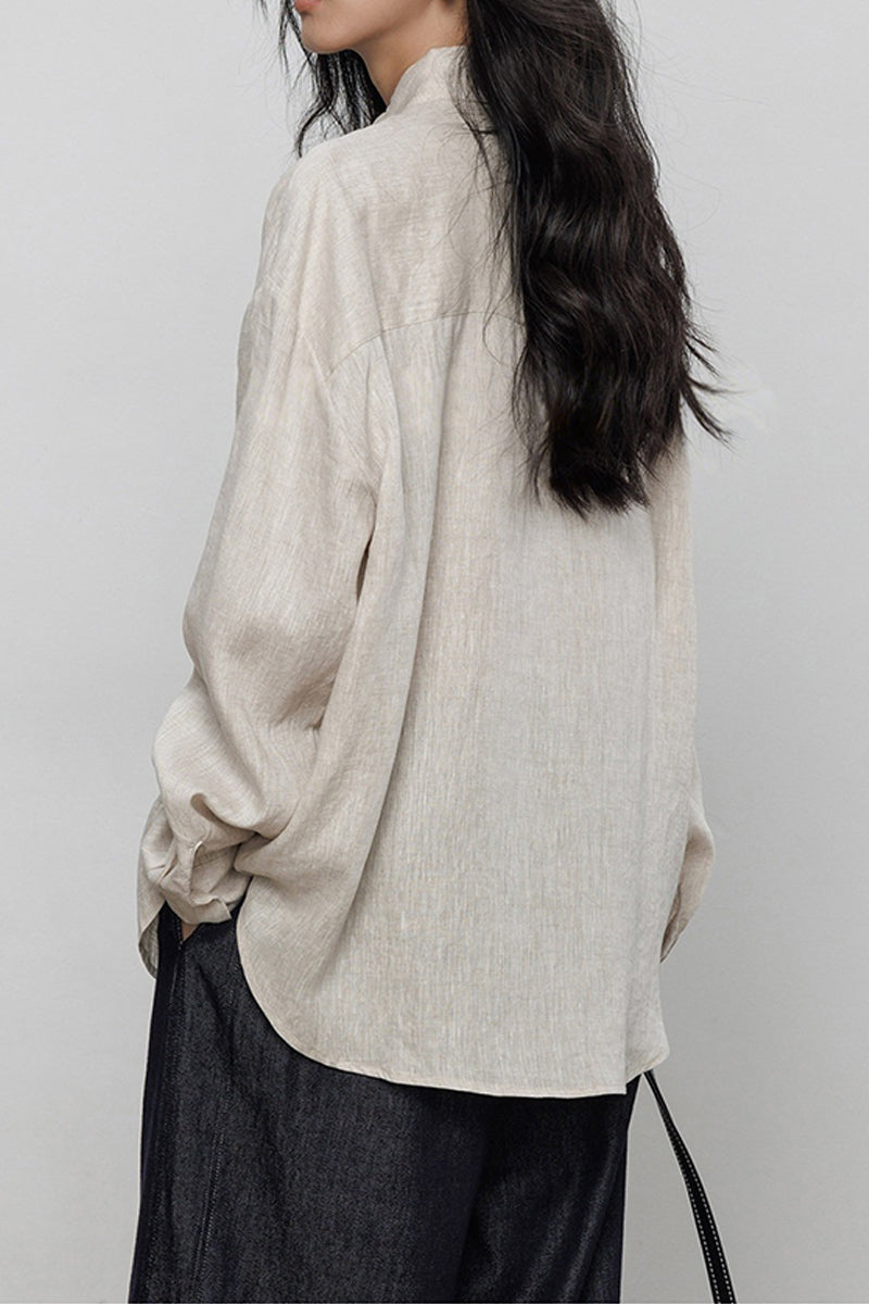 Classic Cotton-Linen Long Sleeve Button-Down Shirt