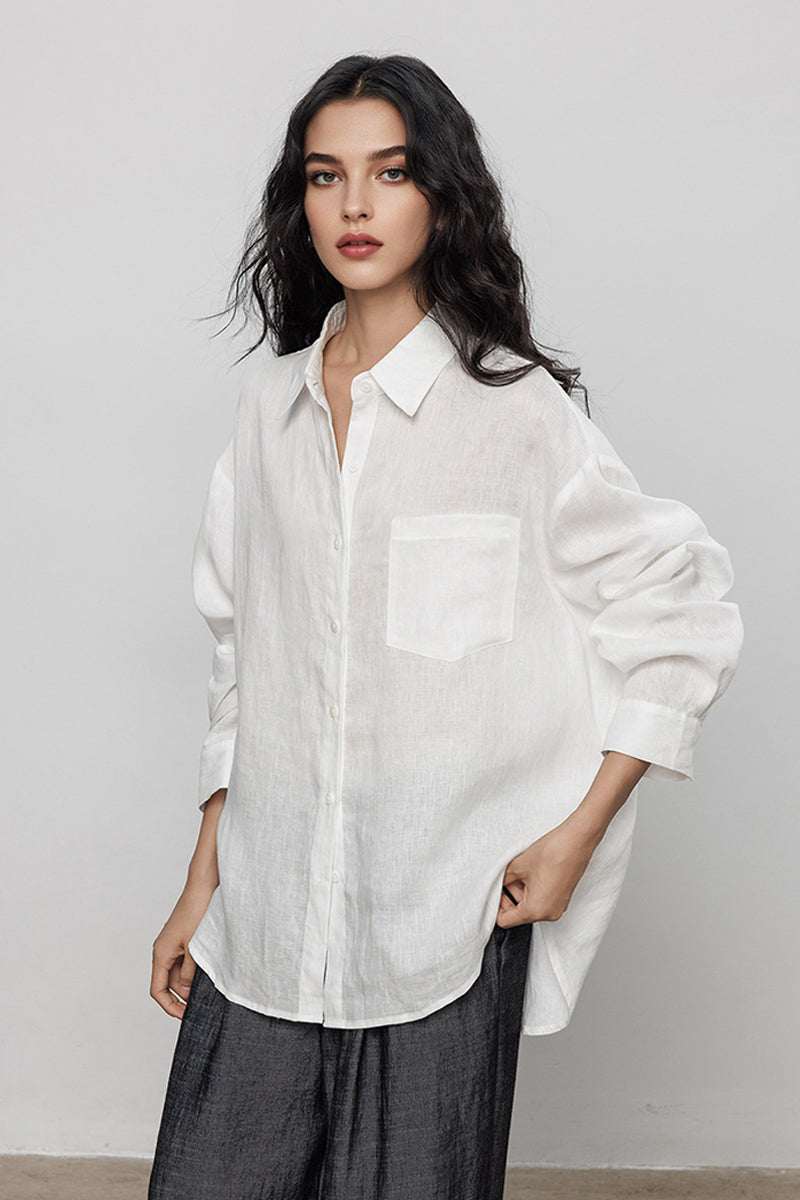 Classic Cotton-Linen Long Sleeve Button-Down Shirt