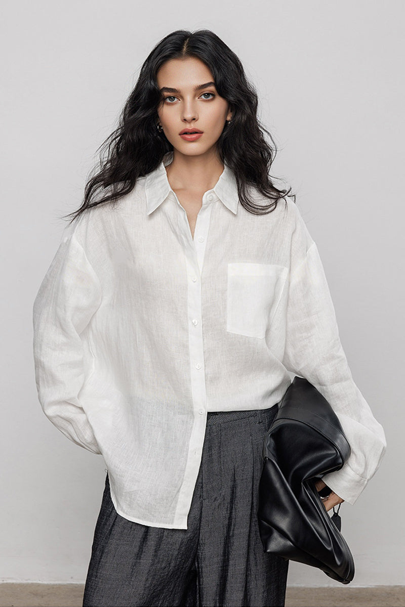 Classic Cotton-Linen Long Sleeve Button-Down Shirt