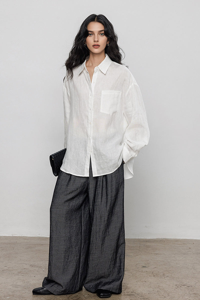 Classic Cotton-Linen Long Sleeve Button-Down Shirt