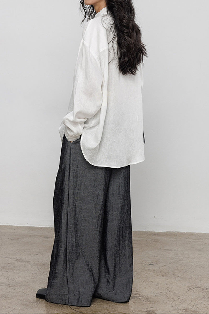Classic Cotton-Linen Long Sleeve Button-Down Shirt