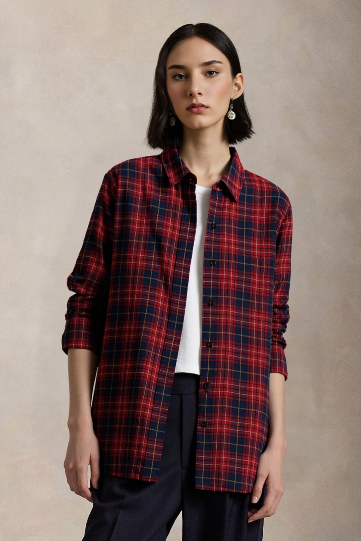 Classic Flannel Plaid Long Sleeve Button-Up Shirt