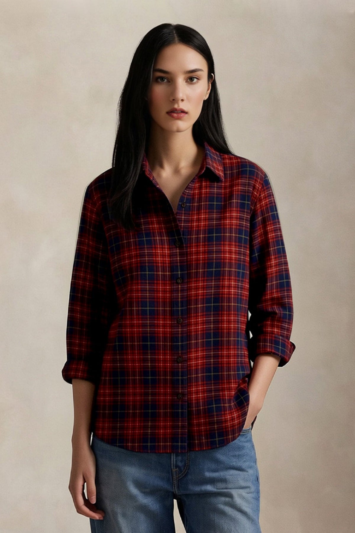 Classic Flannel Plaid Long Sleeve Button-Up Shirt