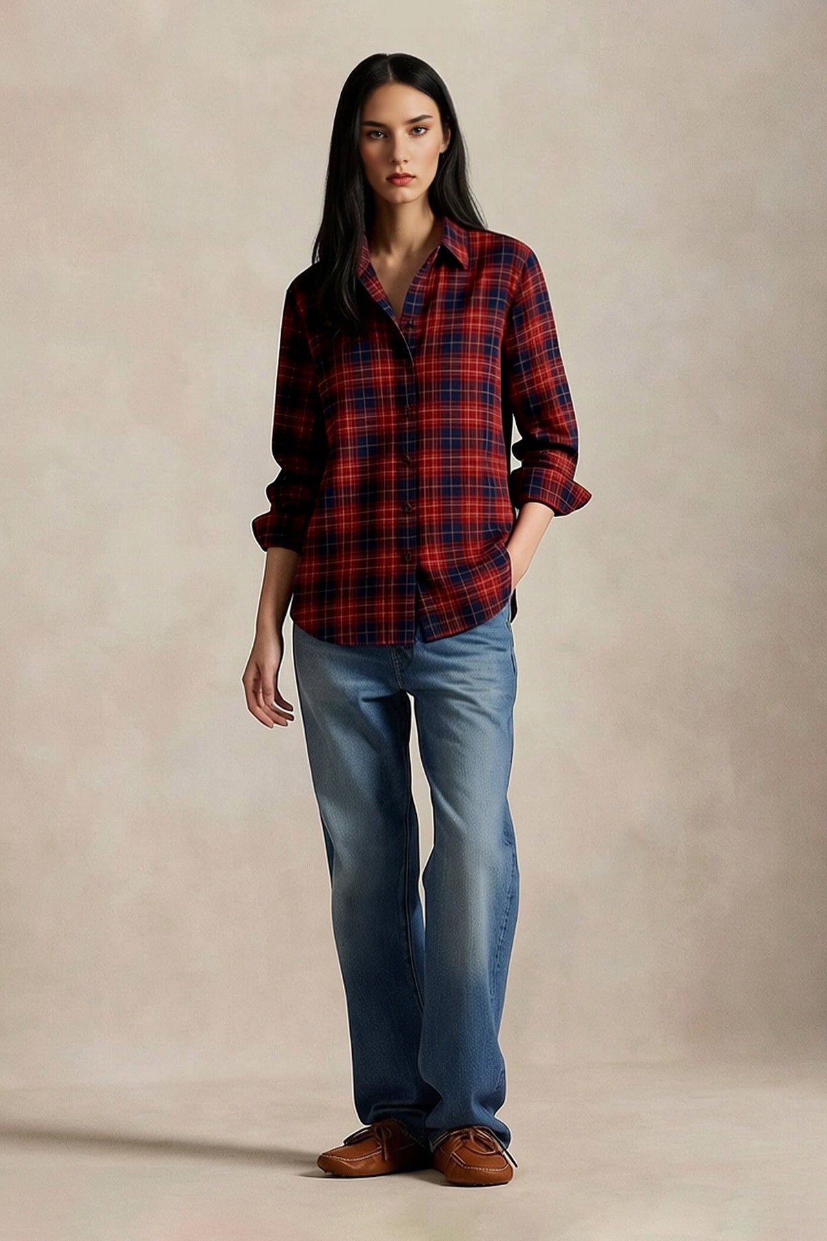Classic Flannel Plaid Long Sleeve Button-Up Shirt