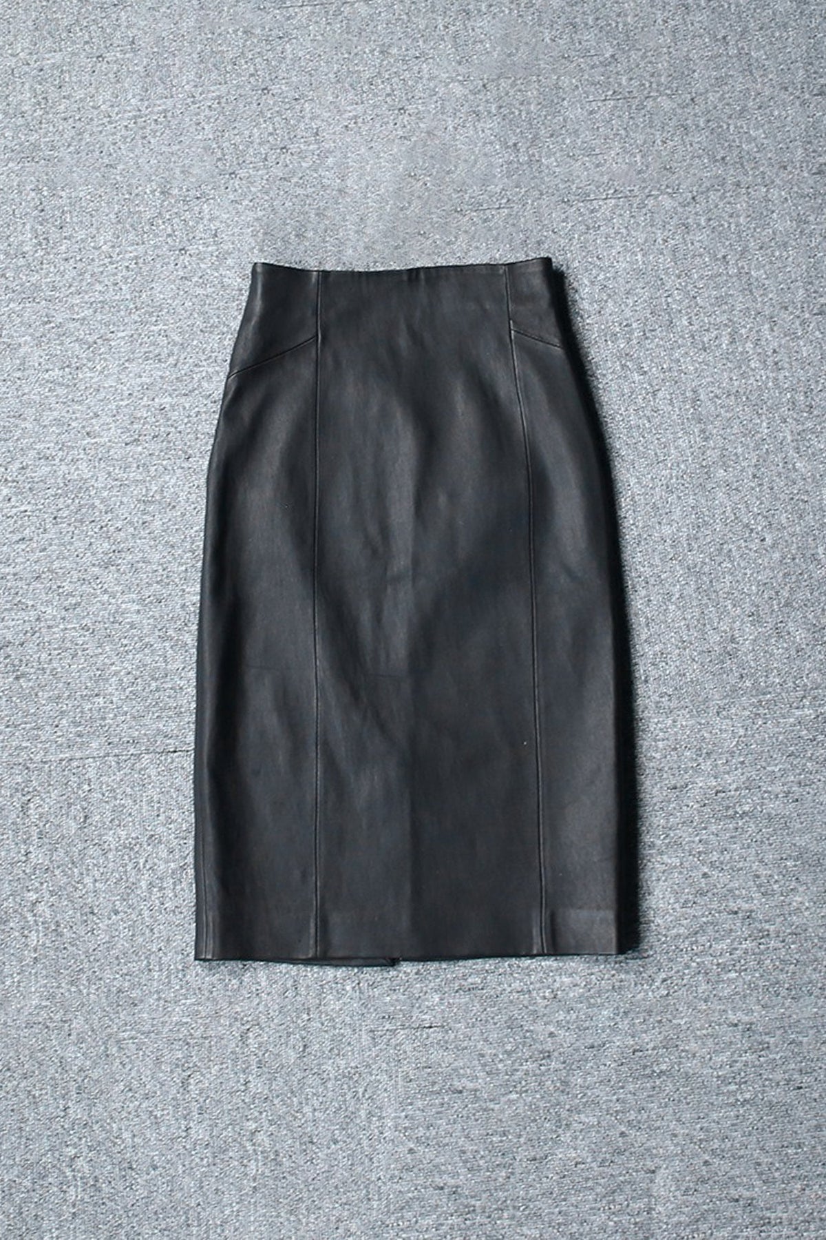 Classic Leather High-Waisted Midi Pencil Skirt