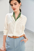 Classic Silk Button Down Machine Washable Shirt in White