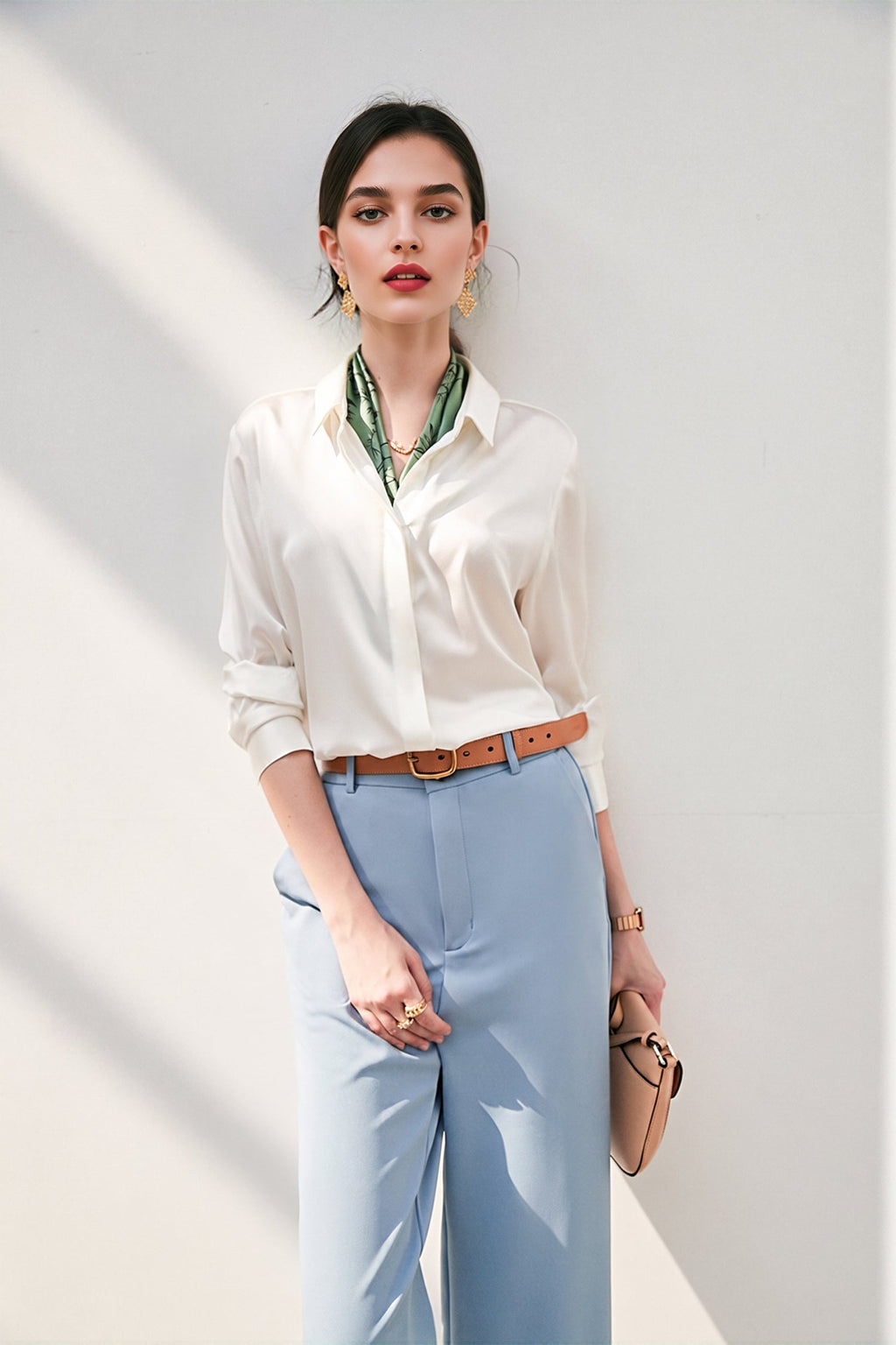 Classic Silk Button Down Machine Washable Shirt in White