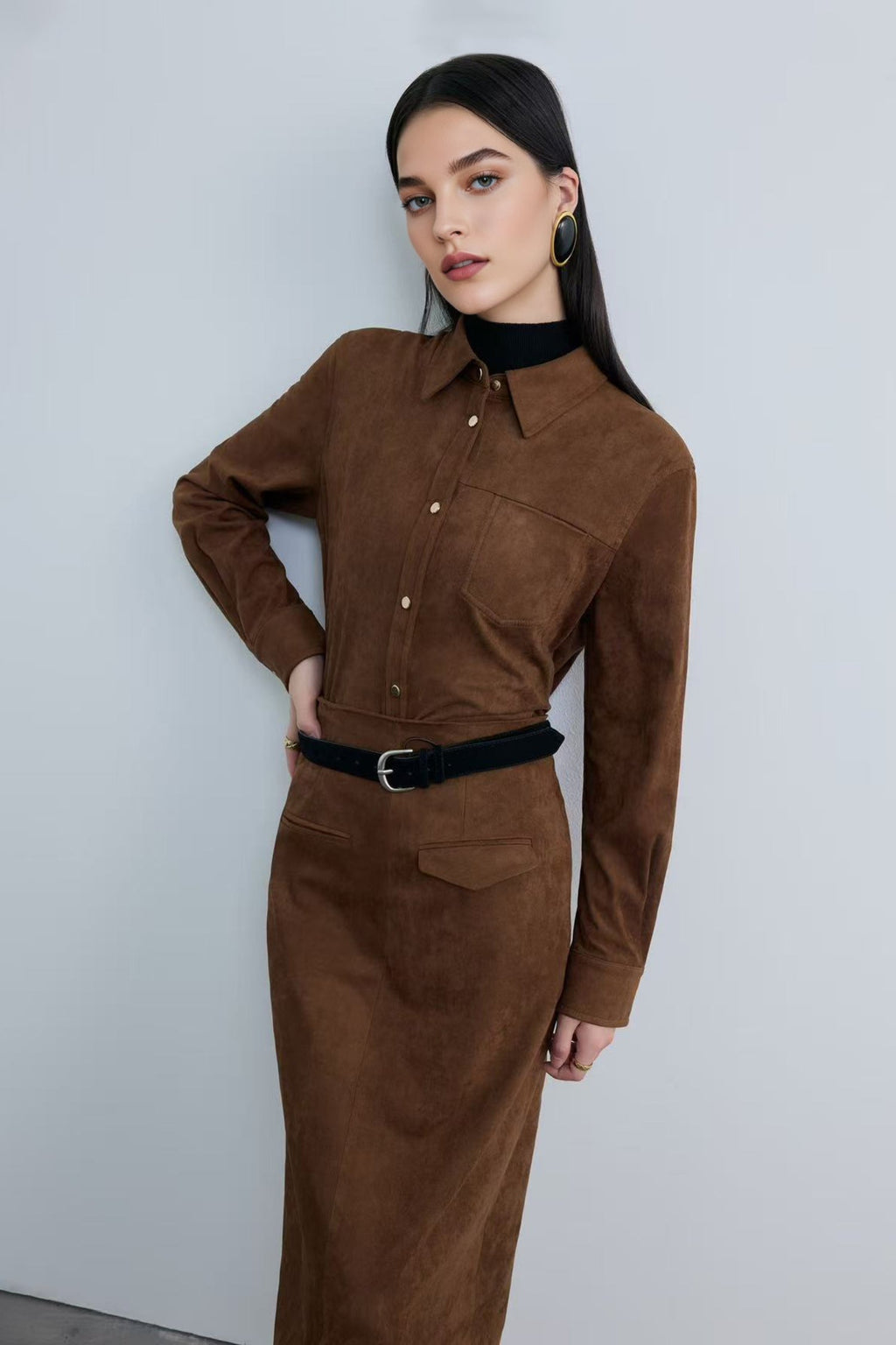 Classic Suede Snap-Button Shirt Jacket