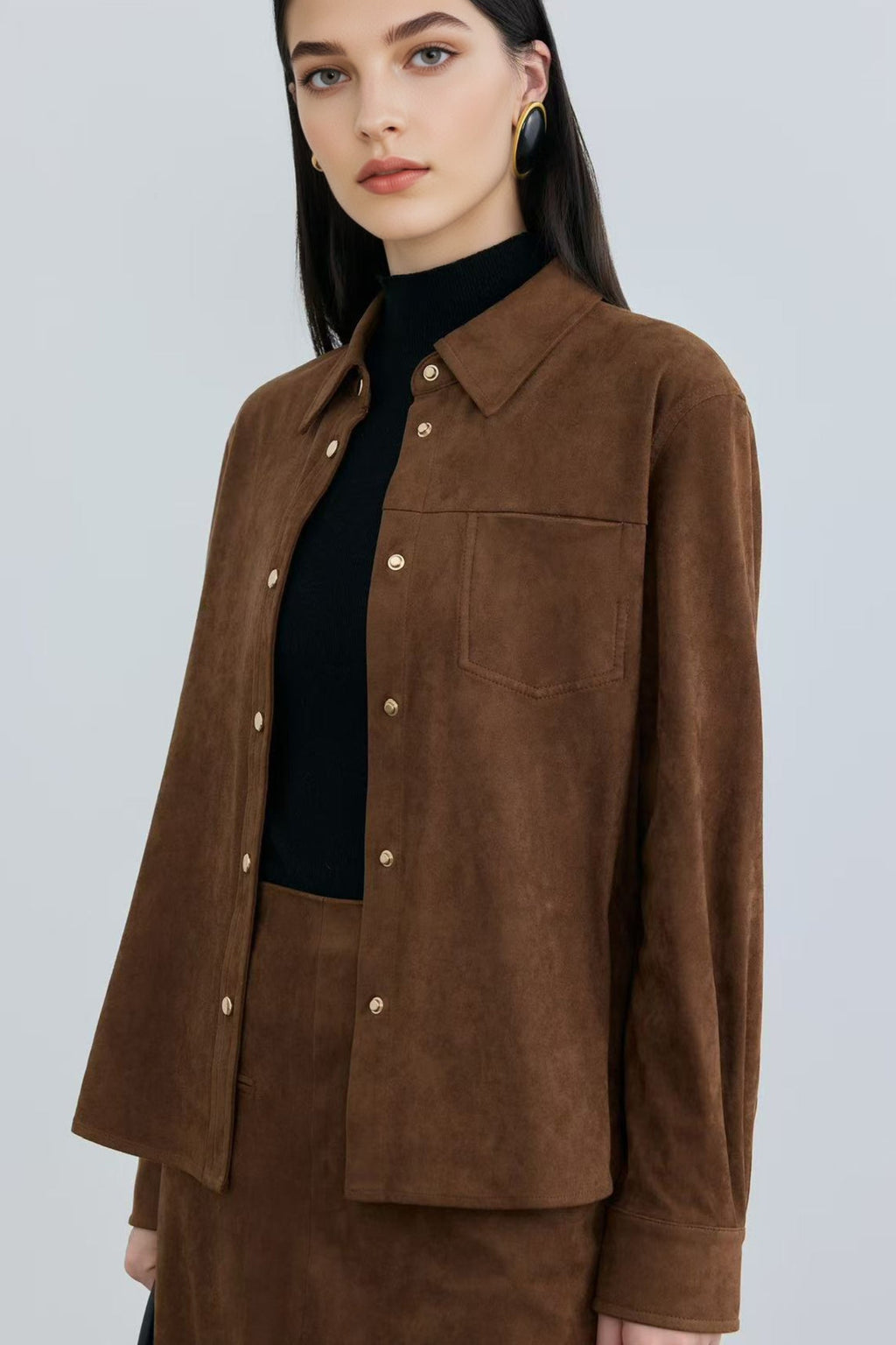 Classic Suede Snap-Button Shirt Jacket