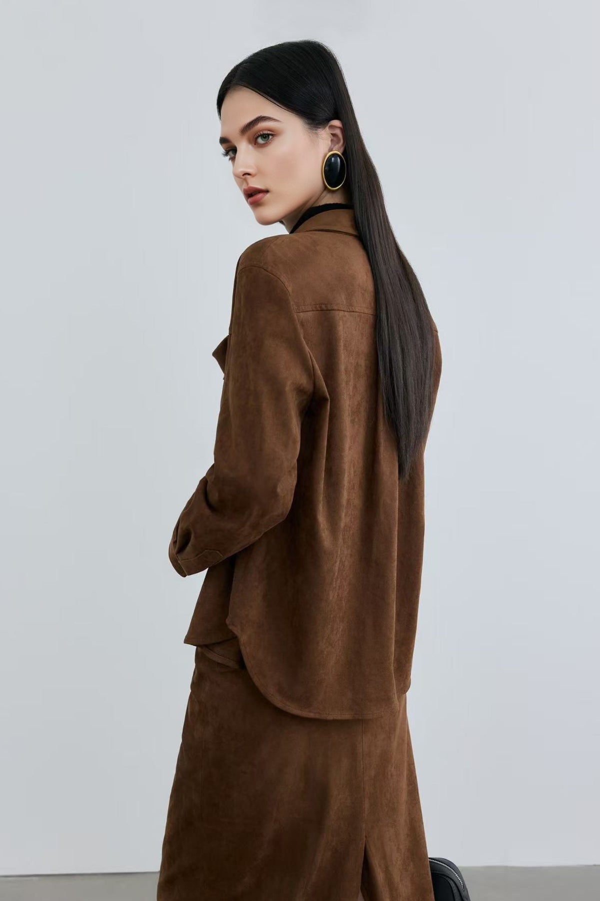Classic Suede Snap-Button Shirt Jacket