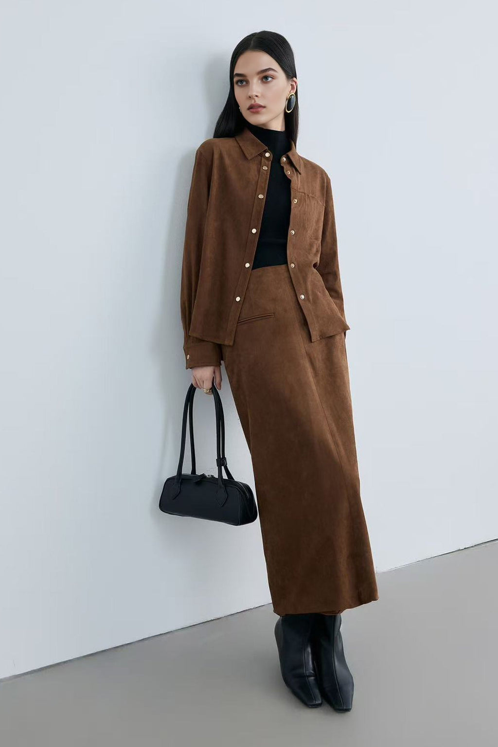 Classic Suede Snap-Button Shirt Jacket