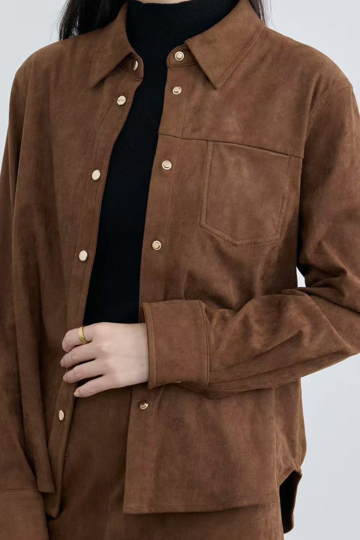 Classic Suede Snap-Button Shirt Jacket