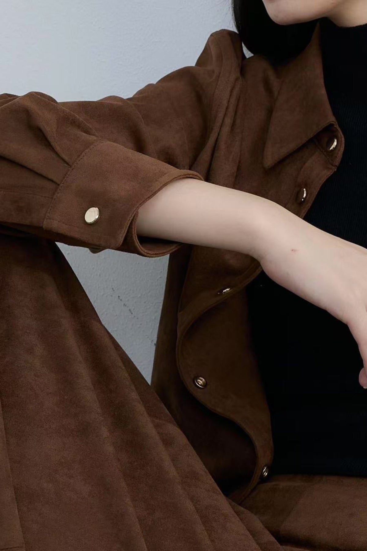 Classic Suede Snap-Button Shirt Jacket