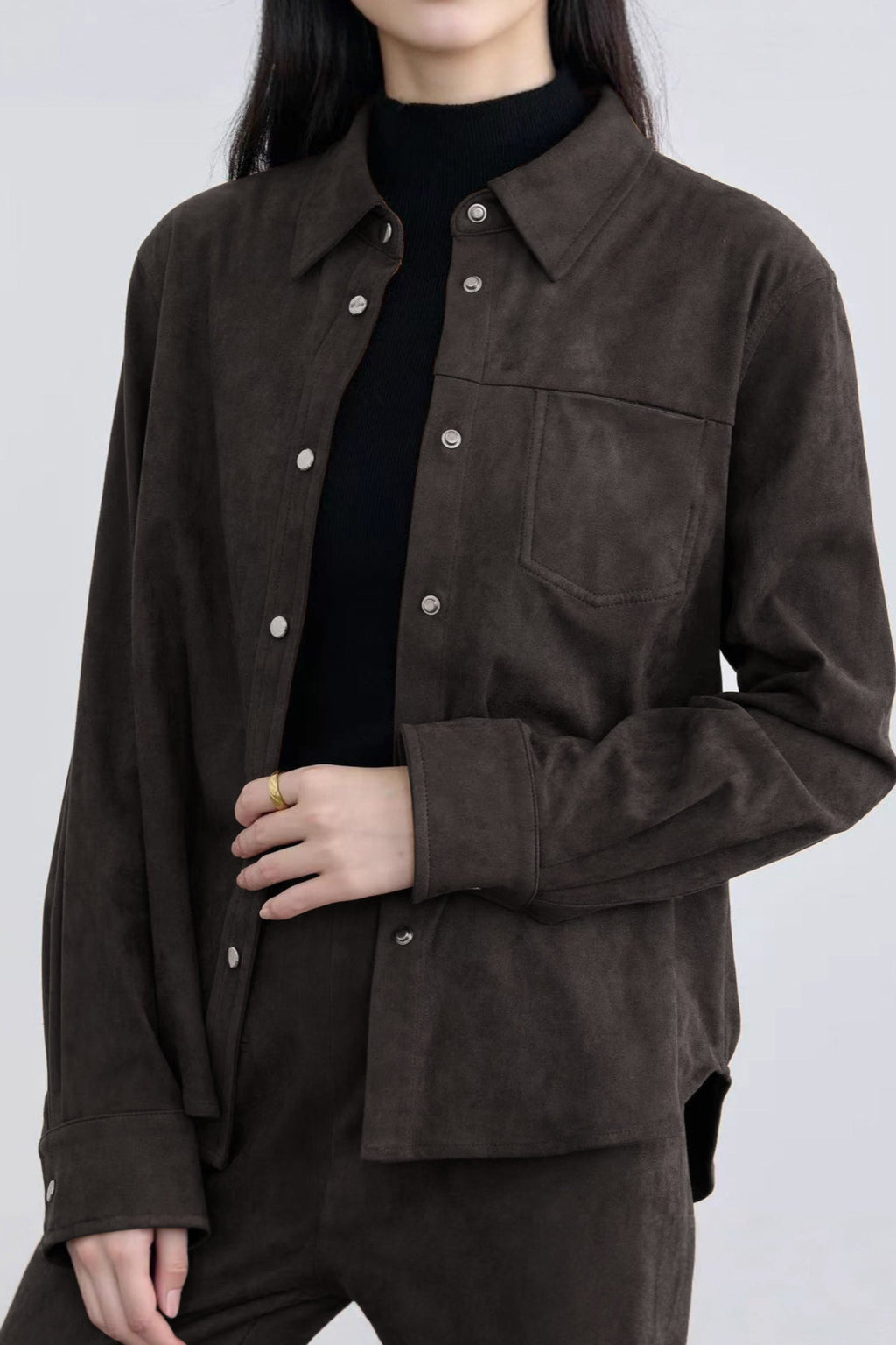 Classic Suede Snap-Button Shirt Jacket