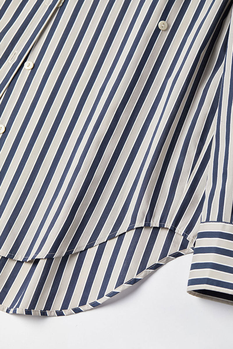 Convertible Oversized Fit Navy-White Striped Button-Up Shirt