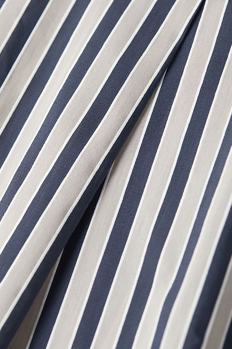 Convertible Oversized Fit Navy-White Striped Button-Up Shirt