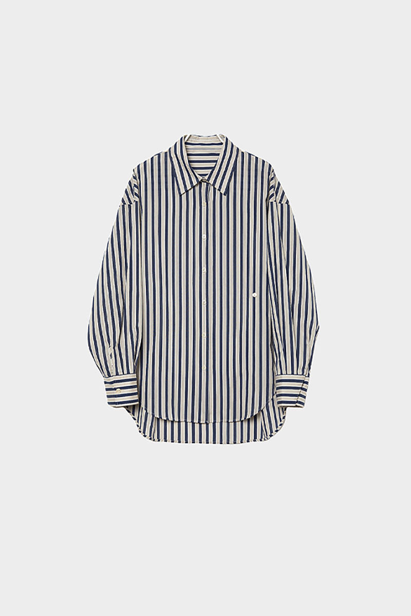 Convertible Oversized Fit Navy-White Striped Button-Up Shirt