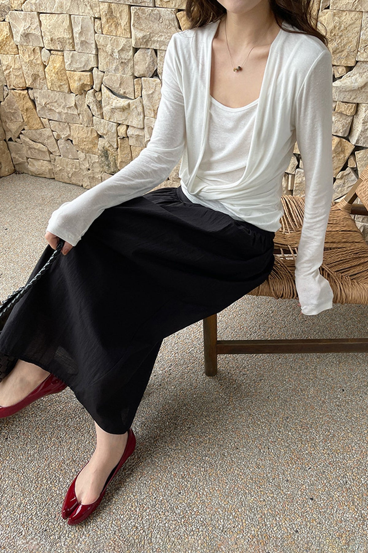 Cotton Blend High Waist Cocoon Midi Skirt