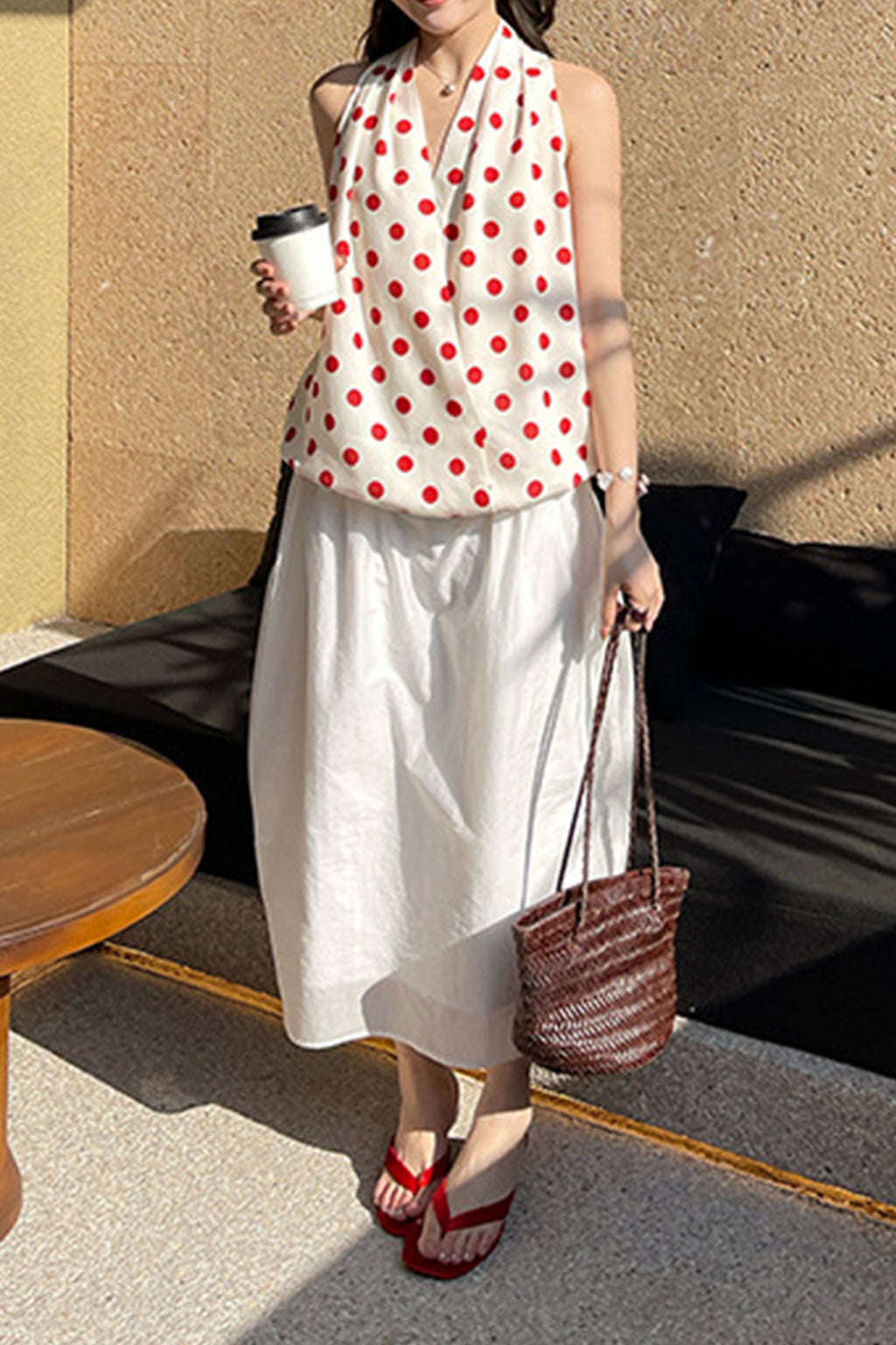 Cotton Blend High Waist Cocoon Midi Skirt
