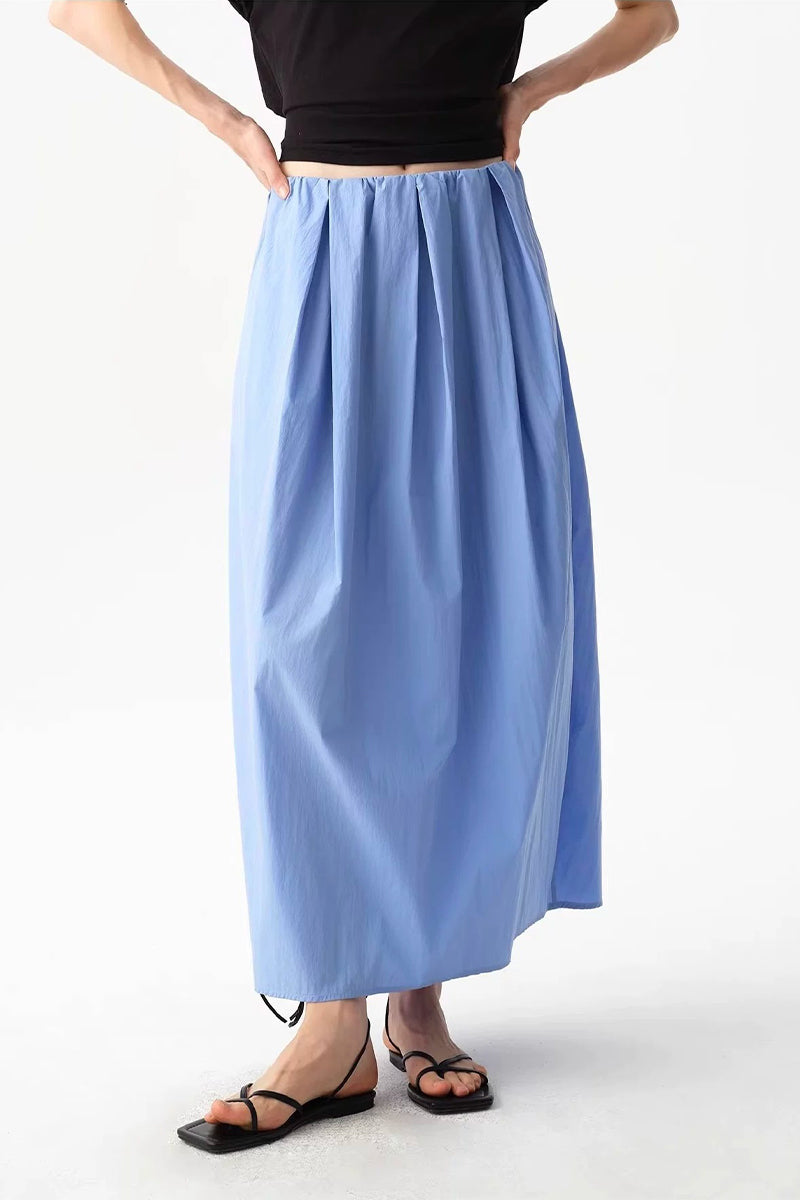 Cotton-Blend Pleated A Line Maxi Skirt