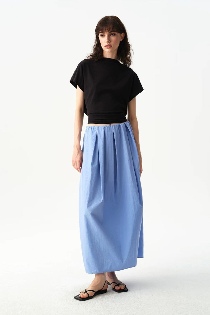 Cotton-Blend Pleated A Line Maxi Skirt