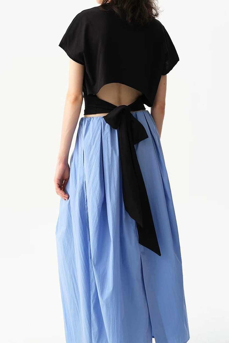 Cotton-Blend Pleated A Line Maxi Skirt