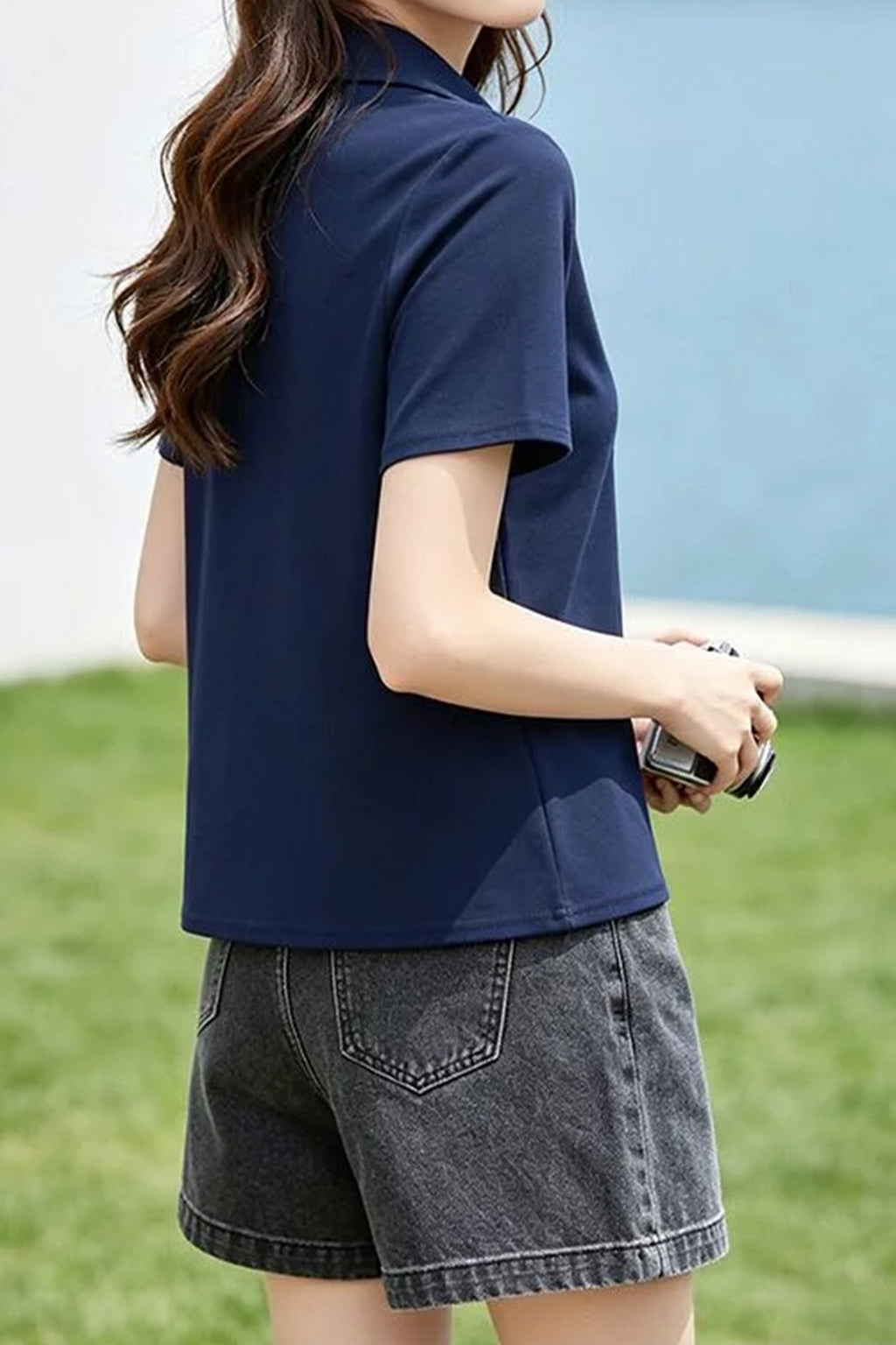 Cotton Short-Sleeve Slim-Fit Polo T-Shirt With Silver-Tone Button