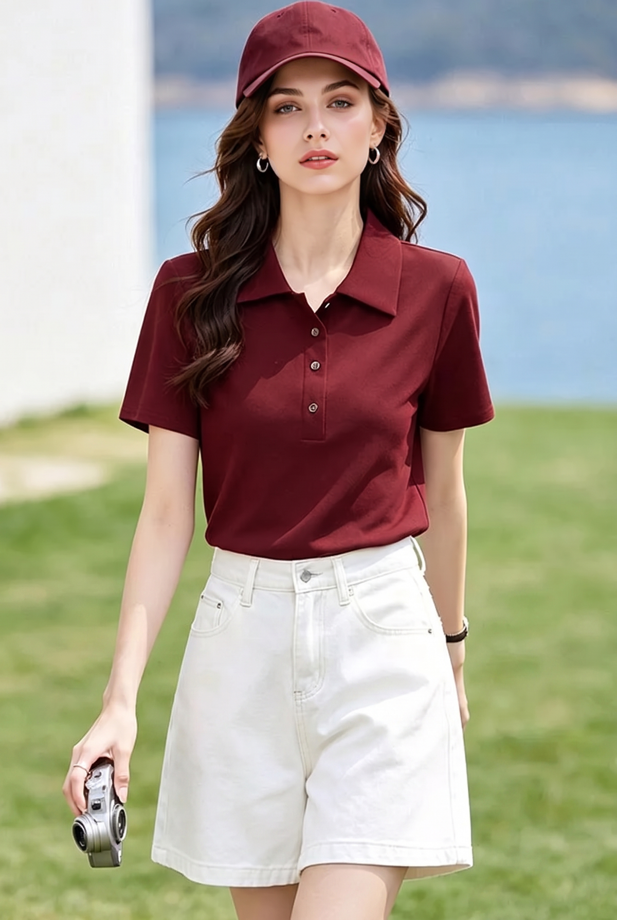 Cotton Short-Sleeve Slim-Fit Polo T-Shirt With Silver-Tone Button