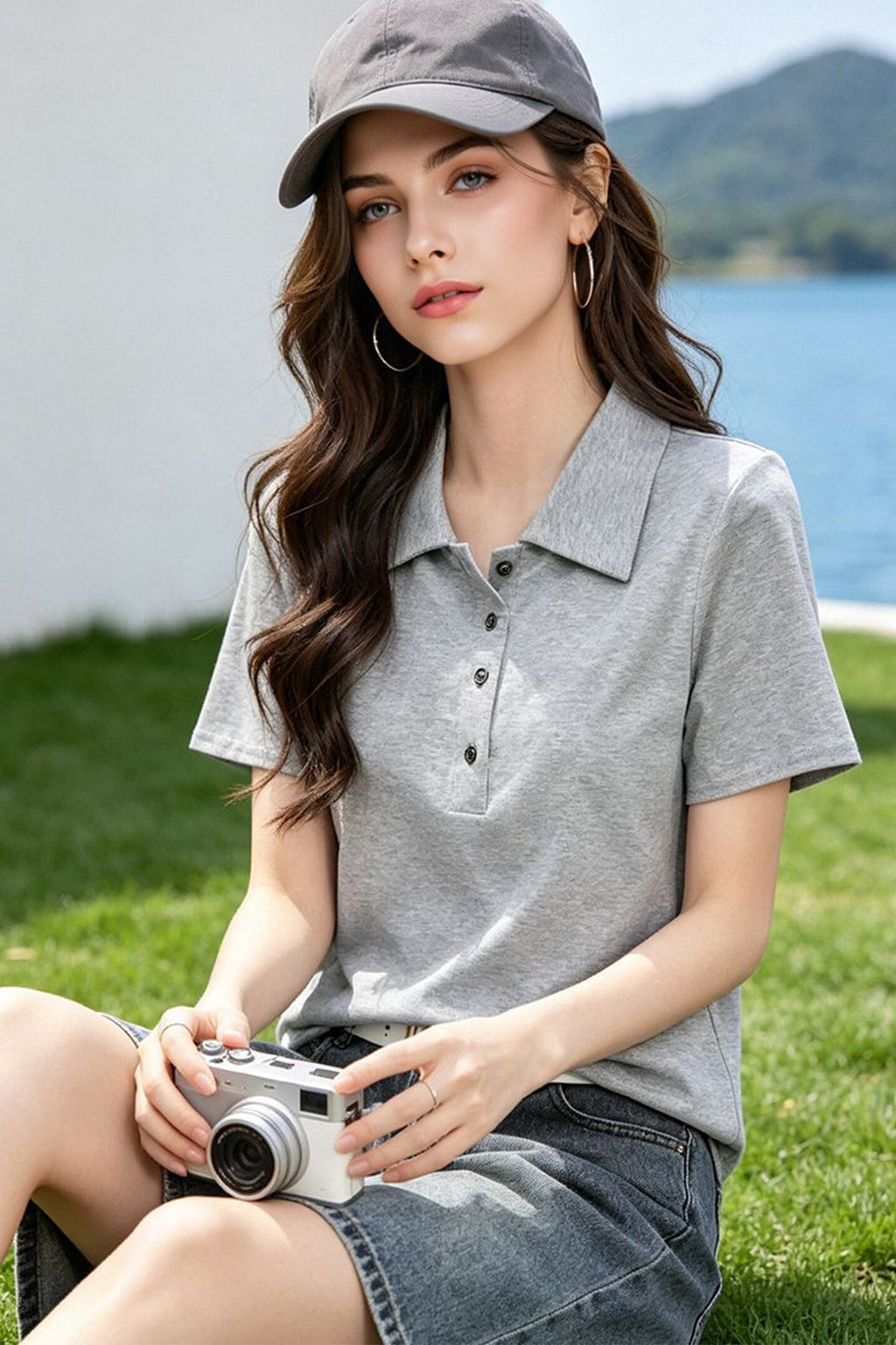 Cotton Short-Sleeve Slim-Fit Polo T-Shirt With Silver-Tone Button
