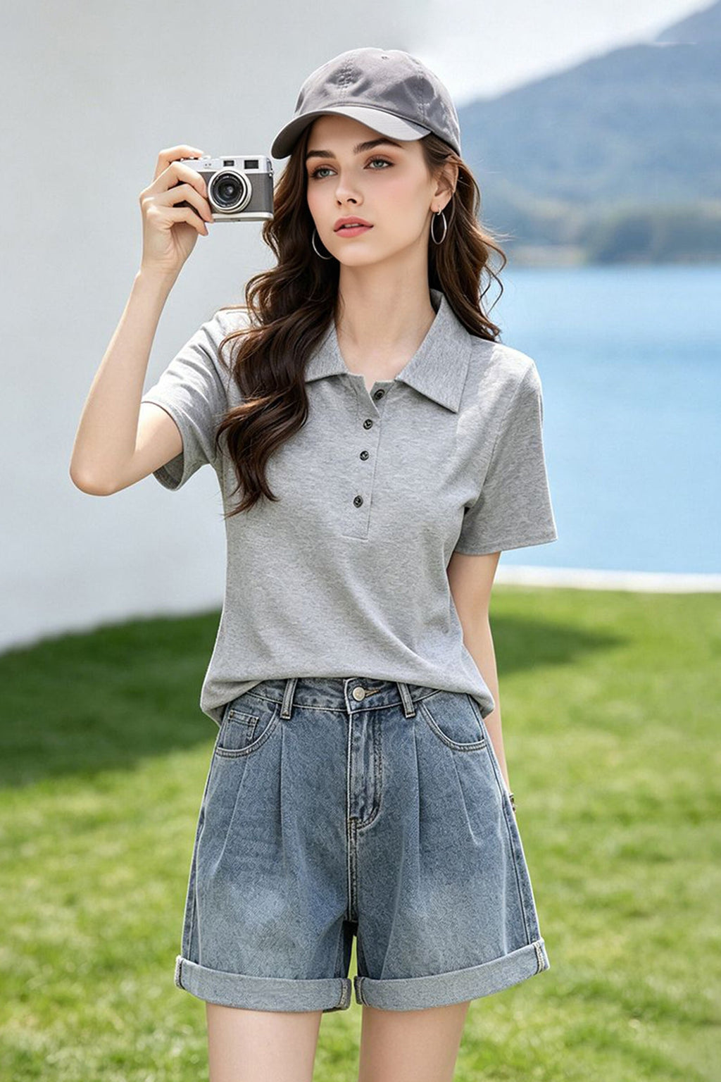 Cotton Short-Sleeve Slim-Fit Polo T-Shirt With Silver-Tone Button