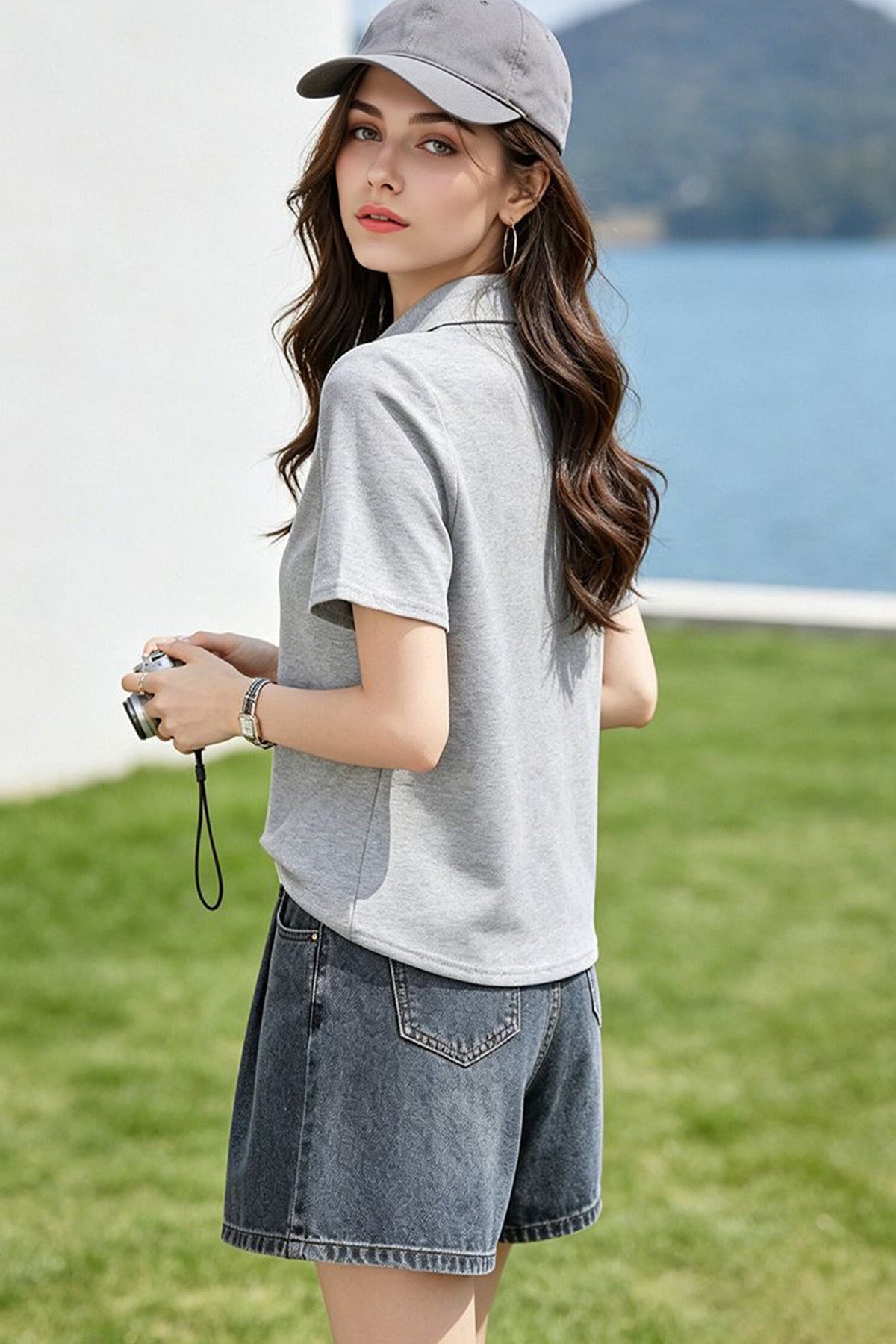 Cotton Short-Sleeve Slim-Fit Polo T-Shirt With Silver-Tone Button