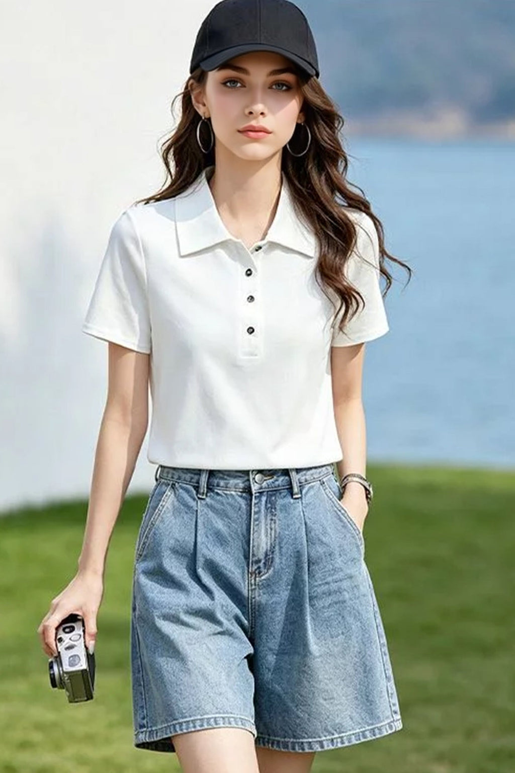 Cotton Short-Sleeve Slim-Fit Polo T-Shirt With Silver-Tone Button