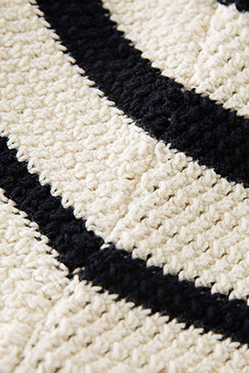 Crochet Black & White Striped Polo Midi Dress