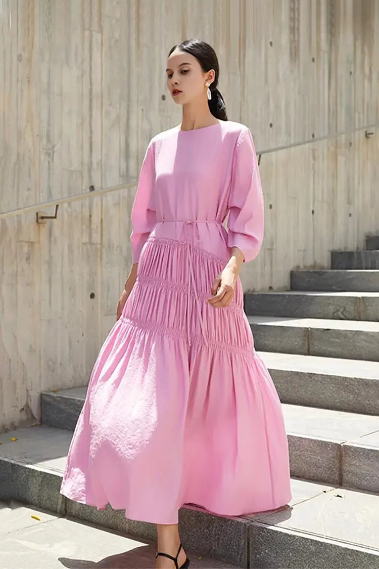 Cotton Tiered Long Sleeve Maxi Dress