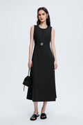 Black Crew-Neck A-Line Tank Midi Dress
